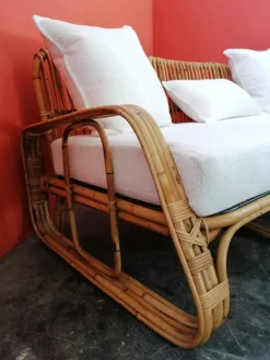 Pamono Mid-Century Italian Rattan and Bamboo Sofa, 1960s><noscript><img width=