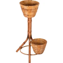 Best Pamono Mid-Century Italian Rattan and Bamboo Flower Stand Plant Holder, 1960s