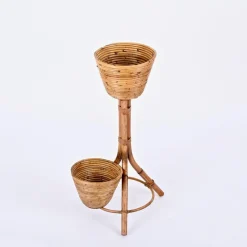 Best Pamono Mid-Century Italian Rattan and Bamboo Flower Stand Plant Holder, 1960s