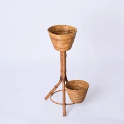 Best Pamono Mid-Century Italian Rattan and Bamboo Flower Stand Plant Holder, 1960s