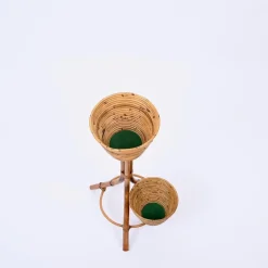 Best Pamono Mid-Century Italian Rattan and Bamboo Flower Stand Plant Holder, 1960s