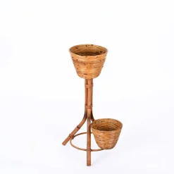 Best Pamono Mid-Century Italian Rattan and Bamboo Flower Stand Plant Holder, 1960s