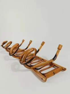 Pamono Mid-Century Italian Riviera Rattan and Bamboo Wall Coat Rack / Wall Hanger, 1960s><noscript><img width=