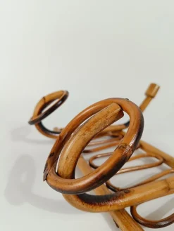 Pamono Mid-Century Italian Riviera Rattan and Bamboo Wall Coat Rack / Wall Hanger, 1960s><noscript><img width=