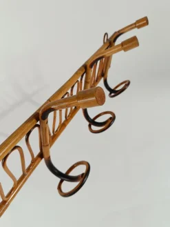 Pamono Mid-Century Italian Riviera Rattan and Bamboo Wall Coat Rack / Wall Hanger, 1960s><noscript><img width=