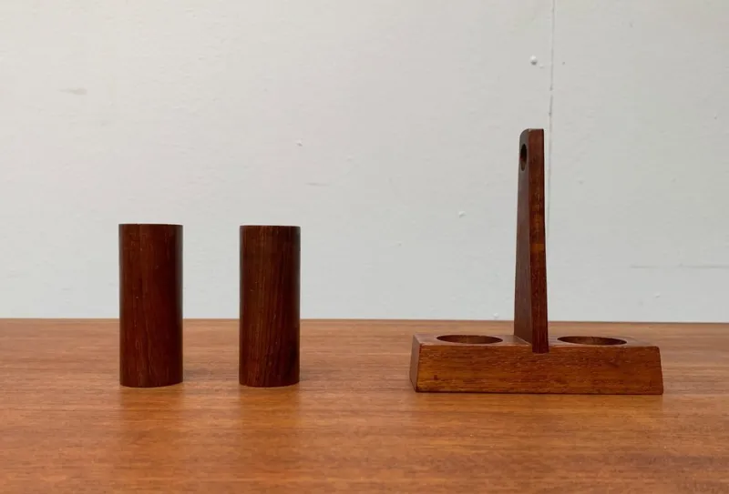 Pamono Mid-Century Italian Teak Pepper and Salt Shaker from Anri Form, Italy, Set of 3> Salt & Pepper Shakers