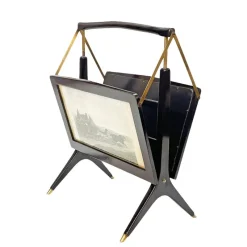 Clearance Pamono Mid-Century Italian Wood & Brass Foldable Magazine Rack by Cesare Lacca for Arredoluce, 1950s