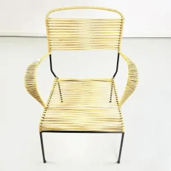 Best Pamono Mid-Century Italian Yellow Plastic Scooby Black Metal Outdoor Chair, 1960s