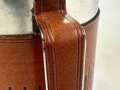 Pamono Mid-Century Leather and Steel Ice Bucket from Grasoli, 1960s><noscript><img width=