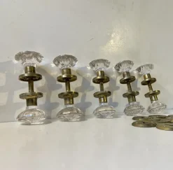 Sale Pamono Mid-Century Lounge Door Knobs in Brass and Glass by Verrina Sweden, 1970s, Set of 5