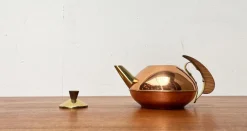 Pamono Mid-Century Metal and Teak Teapot, 1960s><noscript><img width=
