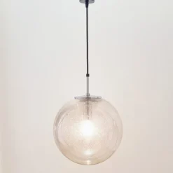 Pamono Mid-Century Modern Air-Bubbled Glass Globe Pendant Light from Limburg, 1970s><noscript><img width=