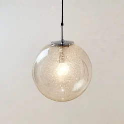Pamono Mid-Century Modern Air-Bubbled Glass Globe Pendant Light from Limburg, 1970s><noscript><img width=
