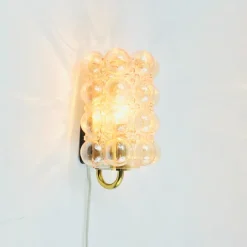 Pamono Mid-Century Modern Amber Bubble Glass Wall Lights by Helena Tynell for Limburg, 1960s, Set of 2><noscript><img width=