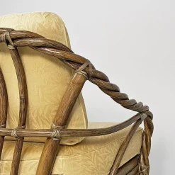 Outlet Pamono Mid-Century Modern American Rattan and Beige Floreal Fabric Sofa attributed to McGuire, 1970s