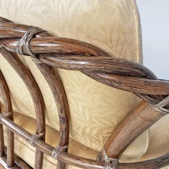 Outlet Pamono Mid-Century Modern American Rattan and Beige Floreal Fabric Sofa attributed to McGuire, 1970s