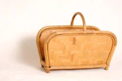 Pamono Mid-Century Modern Bamboo and Rattan and Oak Magazine Rack, 1950s><noscript><img width=