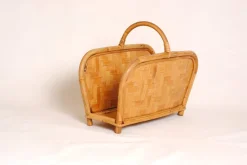 Pamono Mid-Century Modern Bamboo and Rattan and Oak Magazine Rack, 1950s><noscript><img width=
