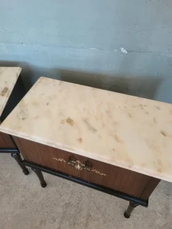 Pamono Midcentury Modern Bedside Tables with Marble Top, Set of 2><noscript><img width=