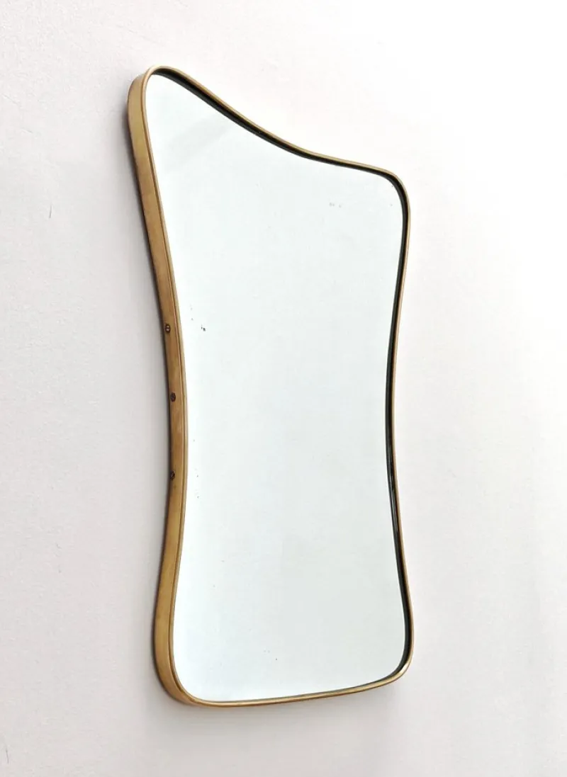 Clearance Pamono Mid-Century Modern Bevelled Mirror with Brass Frame by Gio Ponti, 1950s