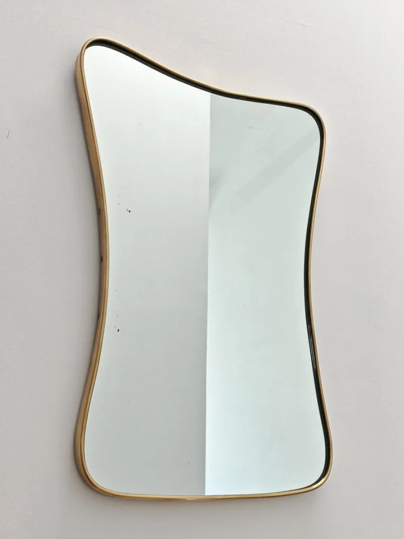 Clearance Pamono Mid-Century Modern Bevelled Mirror with Brass Frame by Gio Ponti, 1950s