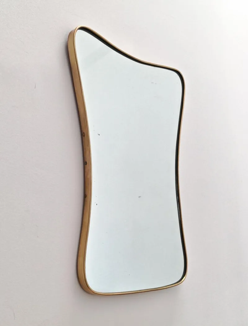 Clearance Pamono Mid-Century Modern Bevelled Mirror with Brass Frame by Gio Ponti, 1950s