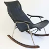 Pamono Mid-Century Modern Black Leather Rocking Chair by Takeshi Nii, 1960s> Rocking Chairs