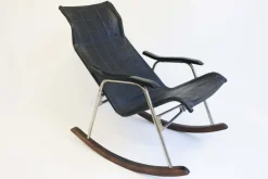 Pamono Mid-Century Modern Black Leather Rocking Chair by Takeshi Nii, 1960s> Rocking Chairs