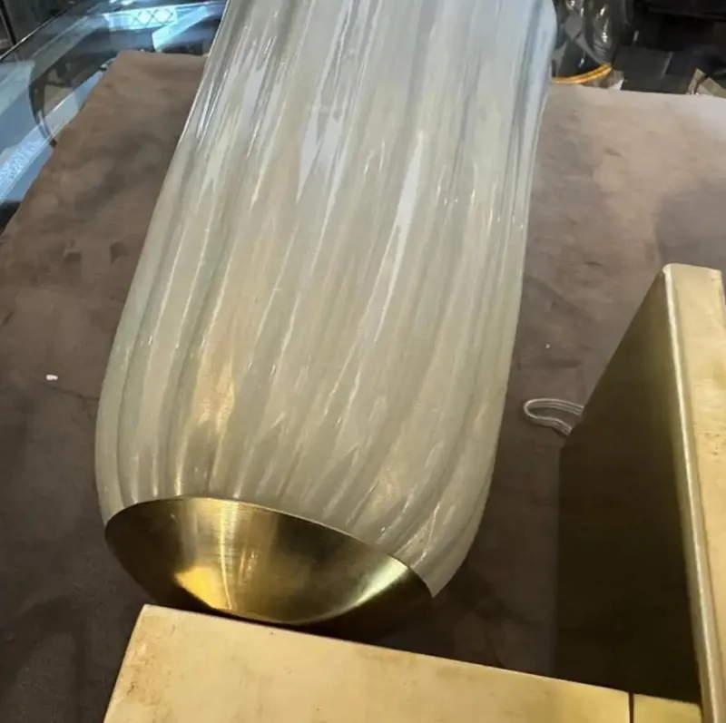 New Pamono Mid-Century Modern Brass and Murano Glass Wall Sconces in the style of Barovier, 1990s, Set of 2