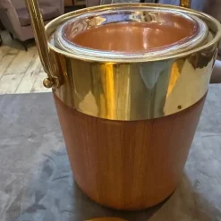Outlet Pamono Mid-Century Modern Brass and Wood Ice Bucket by Aldo Tura for Macabo, 1950s