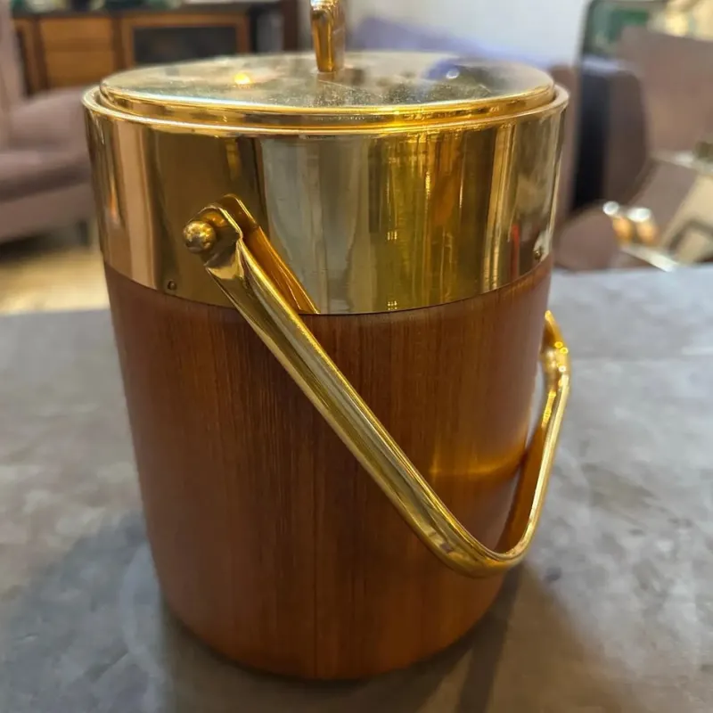 Outlet Pamono Mid-Century Modern Brass and Wood Ice Bucket by Aldo Tura for Macabo, 1950s