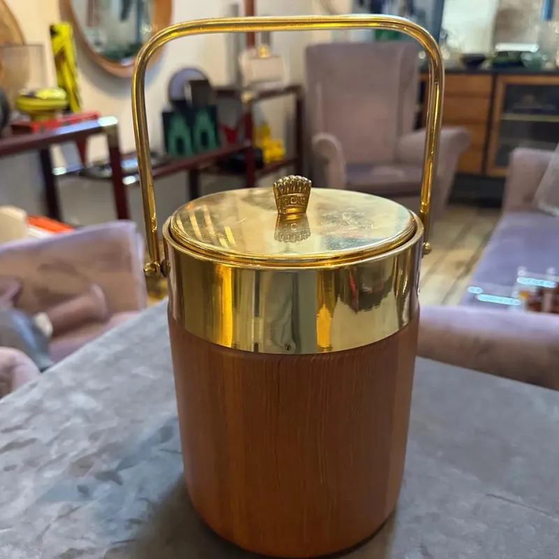 Outlet Pamono Mid-Century Modern Brass and Wood Ice Bucket by Aldo Tura for Macabo, 1950s