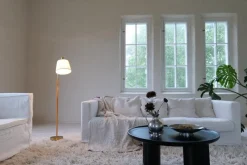 Pamono Mid-Century Modern Brass and Brown Leather Floor Lamp from Falkenbergs Belysning, Sweden, 1960s><noscript><img width=