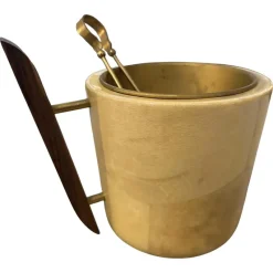 Best Pamono Mid-Century Modern Brass, Wood and Goatskin Ice Bucket by Aldo Tura for Macabo, 1950s