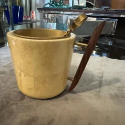 Best Pamono Mid-Century Modern Brass, Wood and Goatskin Ice Bucket by Aldo Tura for Macabo, 1950s