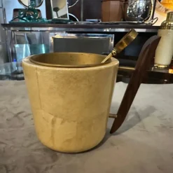 Best Pamono Mid-Century Modern Brass, Wood and Goatskin Ice Bucket by Aldo Tura for Macabo, 1950s