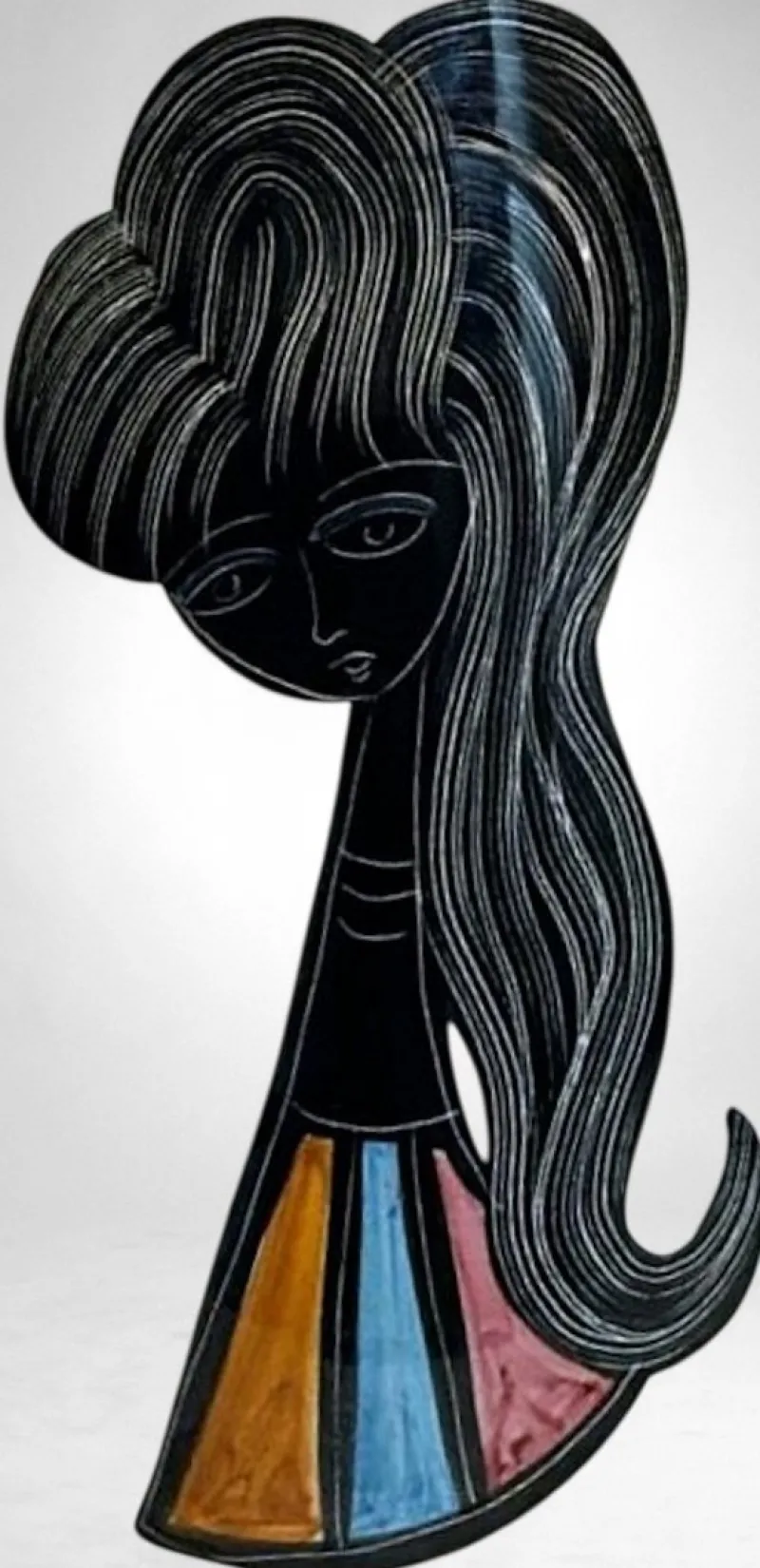 Outlet Pamono Mid-Century Modern Ceramic Vase with Stylized Girl and Geometric Motifs, 1960s