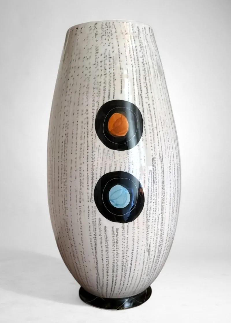 Outlet Pamono Mid-Century Modern Ceramic Vase with Stylized Girl and Geometric Motifs, 1960s