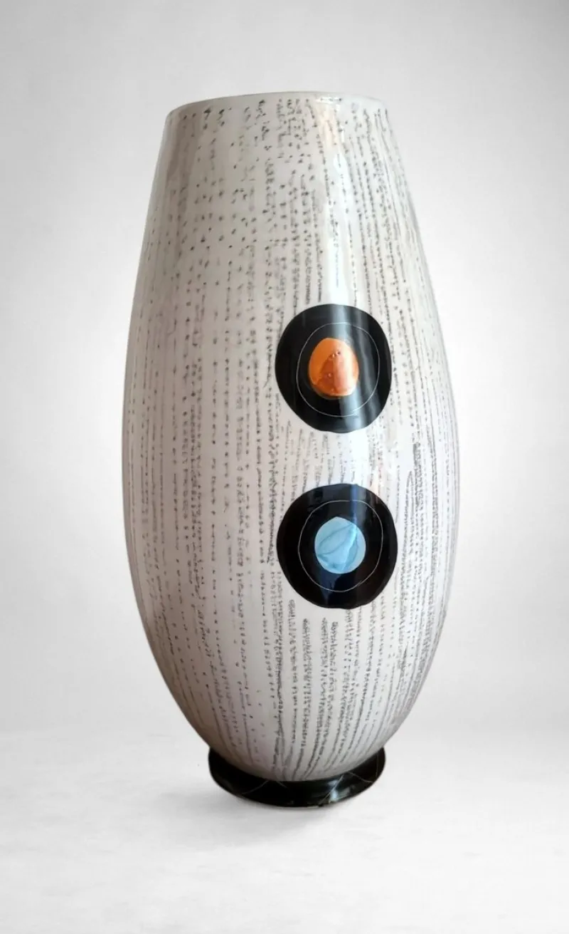 Outlet Pamono Mid-Century Modern Ceramic Vase with Stylized Girl and Geometric Motifs, 1960s