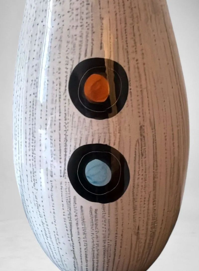 Outlet Pamono Mid-Century Modern Ceramic Vase with Stylized Girl and Geometric Motifs, 1960s