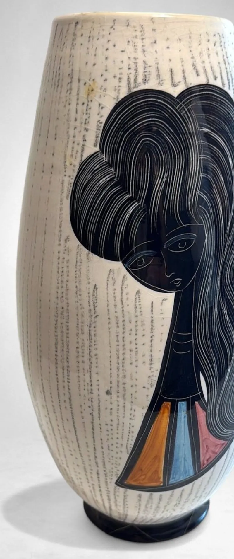 Outlet Pamono Mid-Century Modern Ceramic Vase with Stylized Girl and Geometric Motifs, 1960s