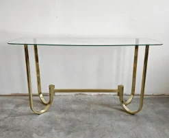Pamono Mid-Century Modern Console Table in Galvanized Aluminum with Glass Top, 1970s> Console Tables