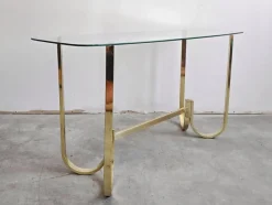 Pamono Mid-Century Modern Console Table in Galvanized Aluminum with Glass Top, 1970s><noscript><img width=