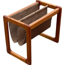 Pamono Mid-Century Modern Danish Magazine Holder Crafted in Teak and Leather, 1967> Magazine Racks