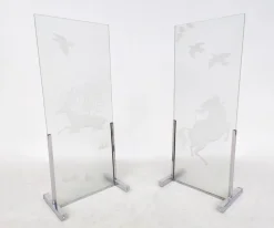 Pamono Mid-Century Modern Engraved Glass Panels, 1950s, Set of 2