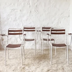Pamono Mid-Century Modern French Stackable Garden Chairs, 1950s, Set of 4