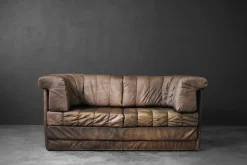 Pamono Mid-Century Modern German Brutalist Brown Leather 2-Seater Sofa, 1970s