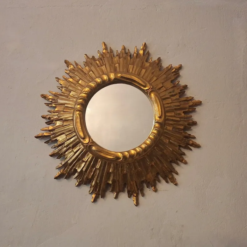Pamono Mid-Century Modern Gilded Sunburst Wall Mirror, 1960s> Mirrors