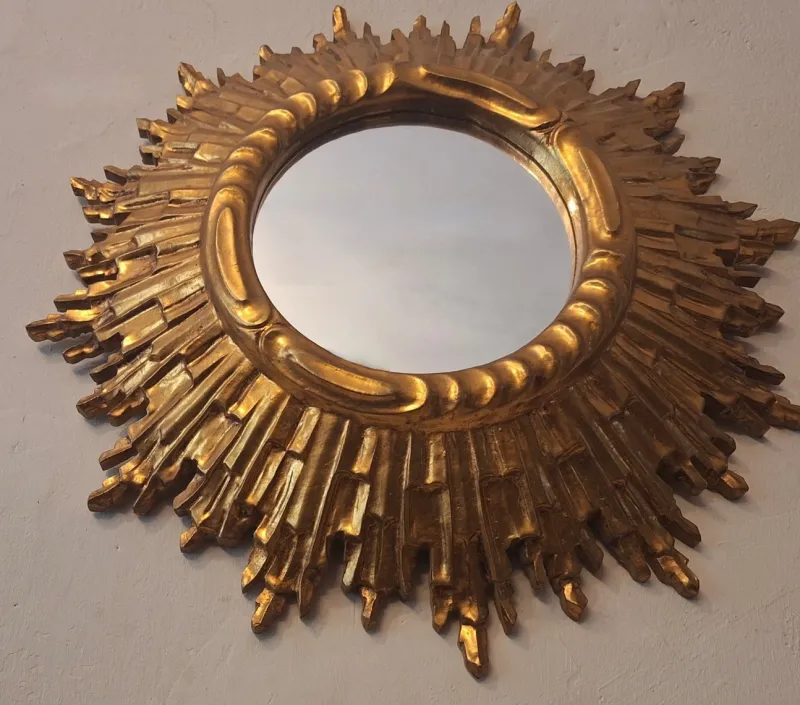Pamono Mid-Century Modern Gilded Sunburst Wall Mirror, 1960s> Mirrors