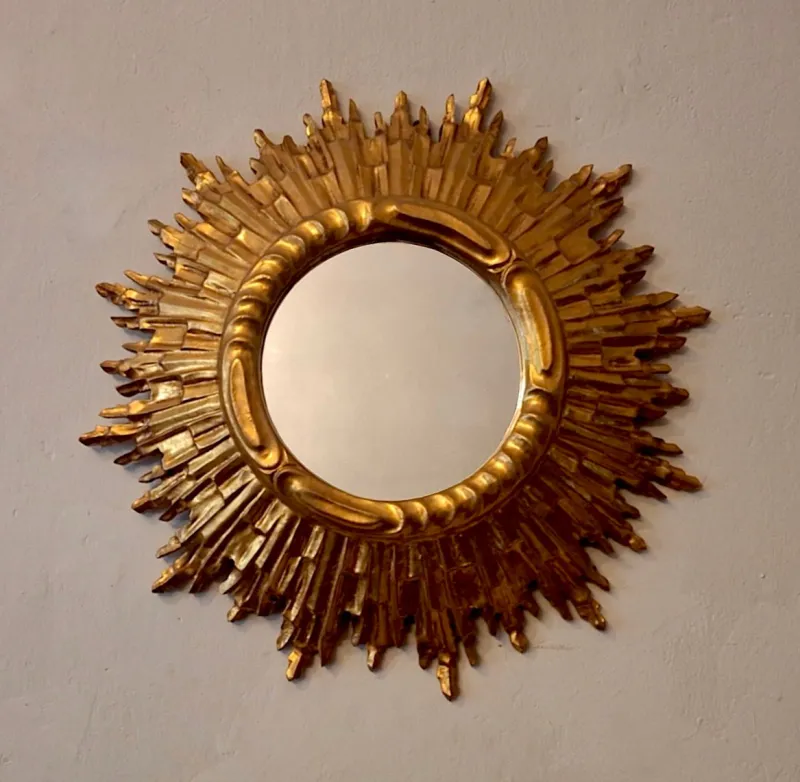 Pamono Mid-Century Modern Gilded Sunburst Wall Mirror, 1960s> Mirrors